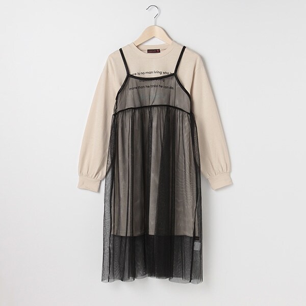 ロゴTシャツ×チュールキャミソールセット