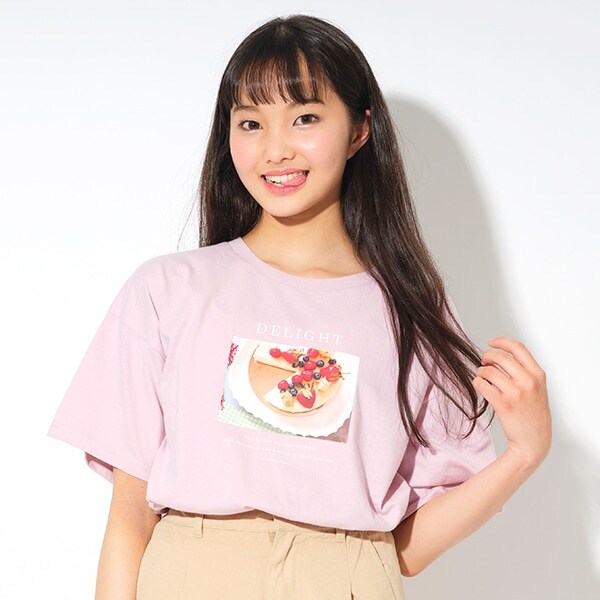 フロントフォトプリント半袖Tシャツ(SS(130) ピンク): ジュニア 
