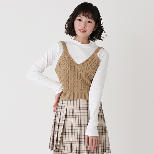 Narumiya Online ナルミヤ オンラインの公式通販サイト おうち洗濯可 ニットビスチェ長袖tシャツset Ss 130 ベージュ ジュニア