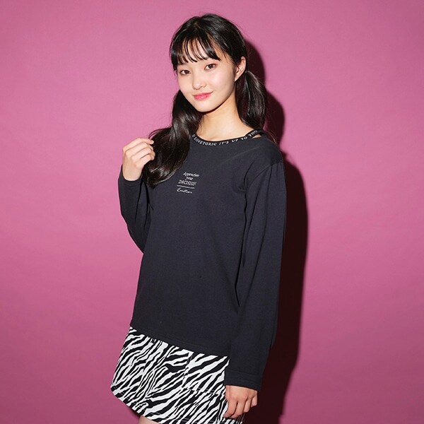 衿スリット長袖Tシャツ(SS(130) 黒): ジュニア ナルミヤ オンライン公式サイト ポンポネット 長袖カットソー