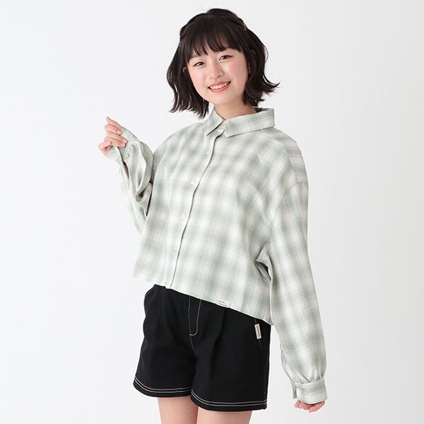 NARUMIYA ONLINE｜ナルミヤ オンラインの公式通販サイト短丈長袖チェックシャツ(SS(130) 黒): ジュニア