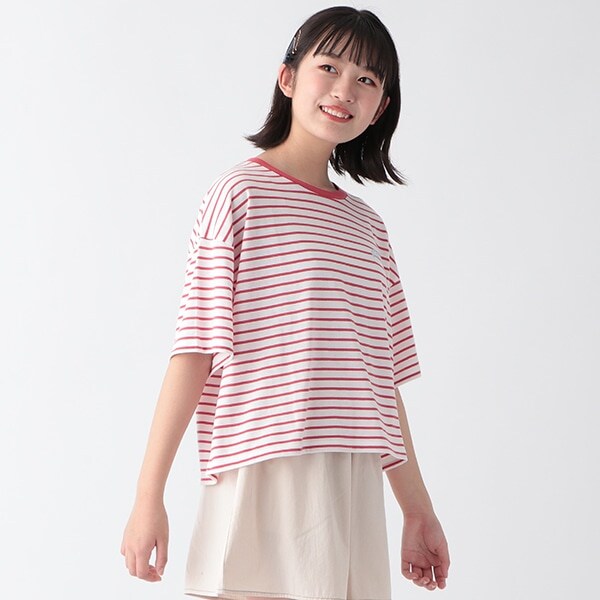 ボーダー短丈半T