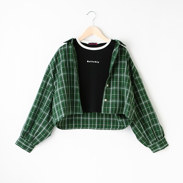 チェック柄半袖Tシャツ短パン3色セット 短丈チェックシャツTシャツSET(SS(130) グリーン): ジュニア