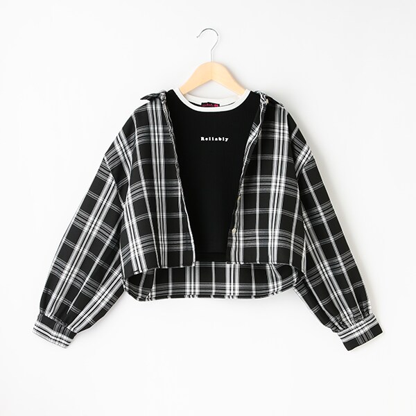 短丈チェックシャツTシャツSET