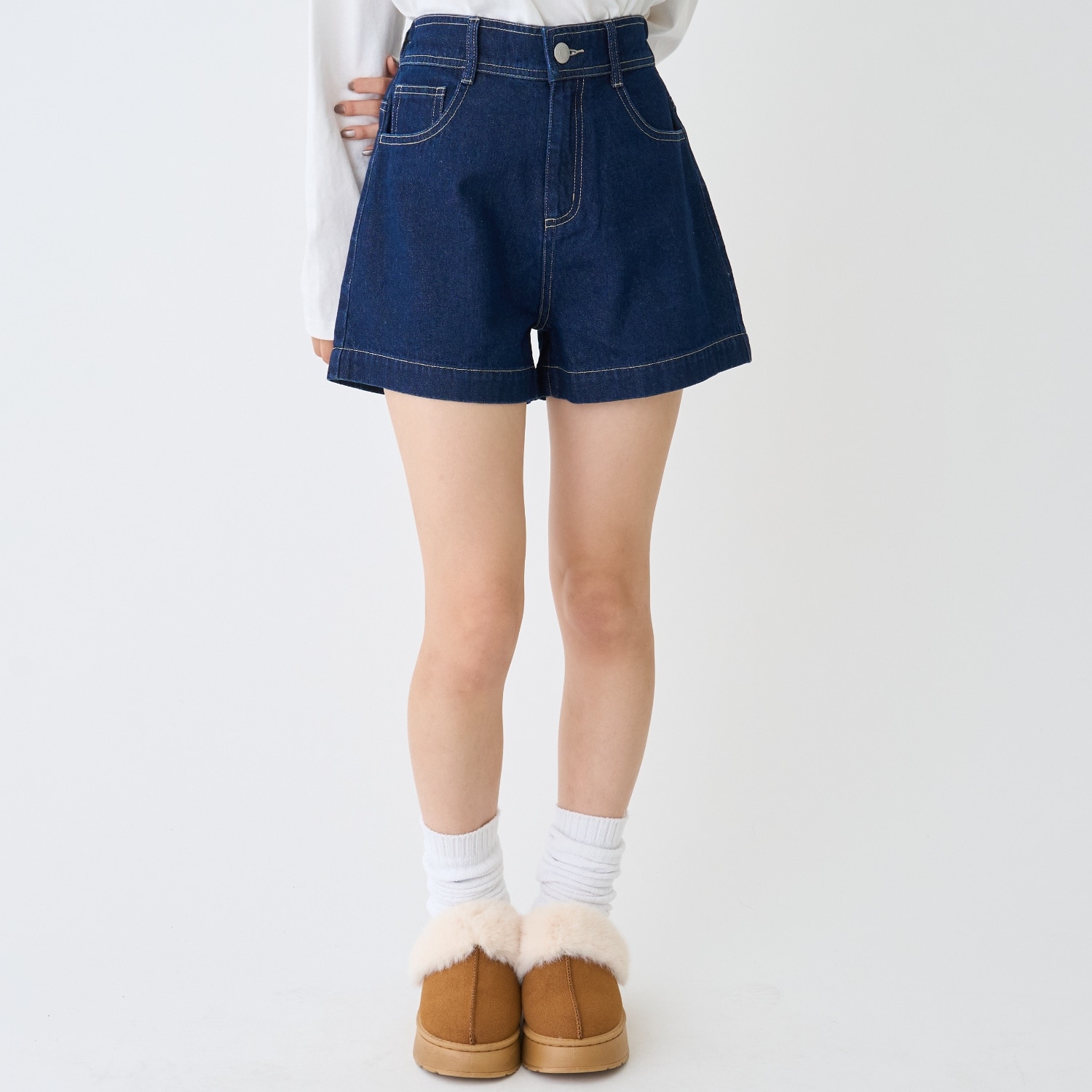 【GOODPRICE】【綿100％】プレートロゴデニムショートパンツ