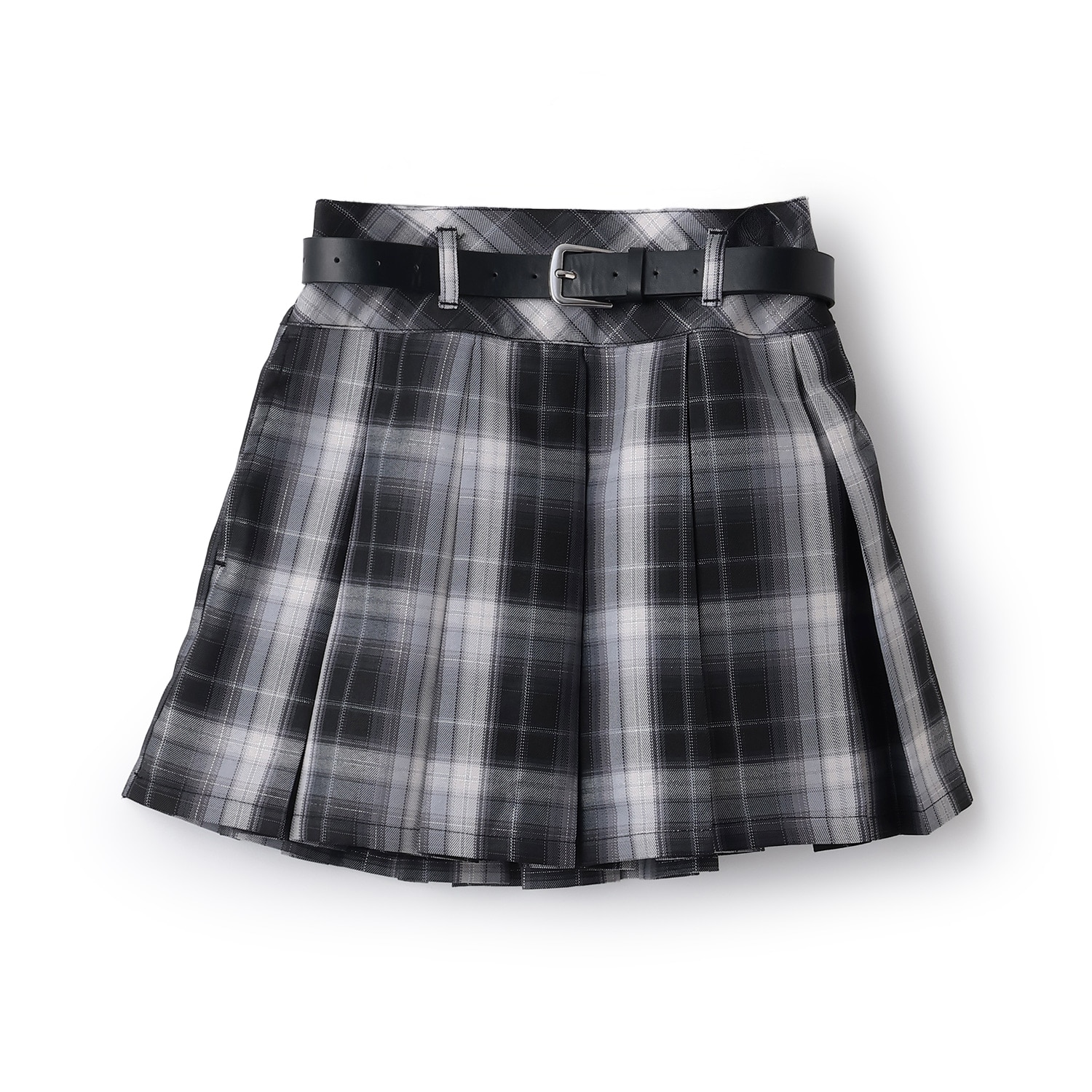 【イージーケア】ベルトつきチェックプリーツスカート