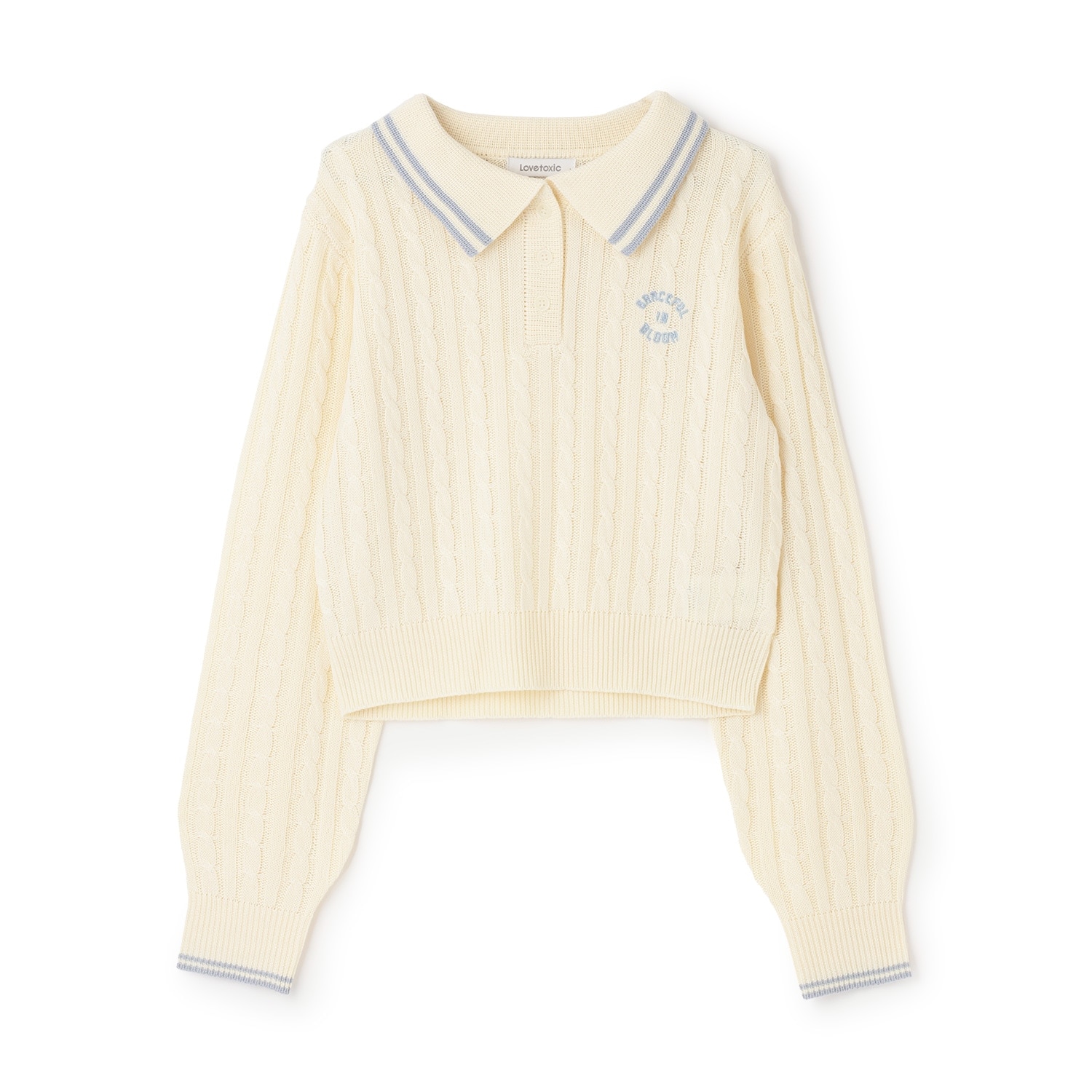 【洗える】ケーブル長袖ポロニット