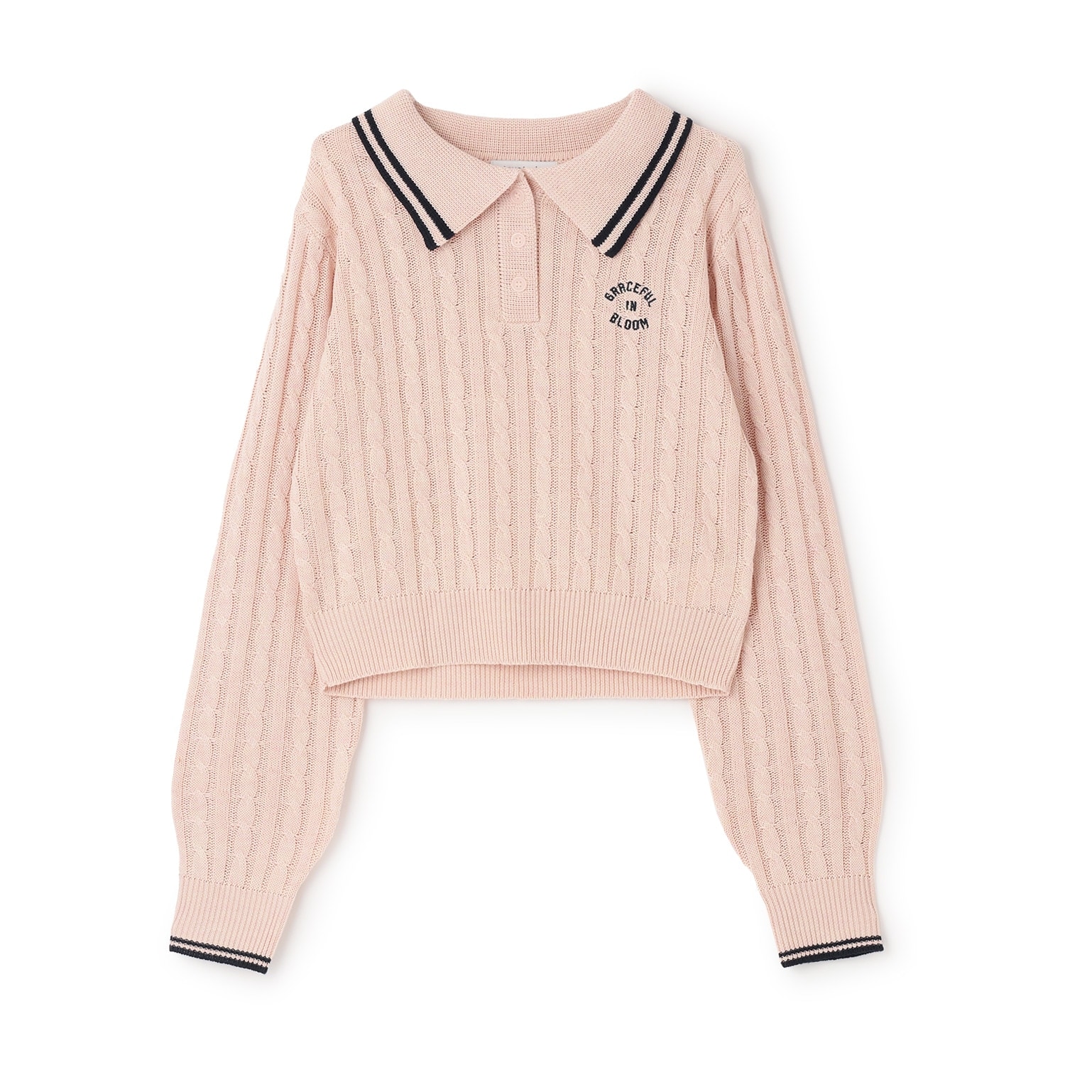 アラエル】ケーブル長袖ポロニット(SS(130cm) ピンク): ジュニア