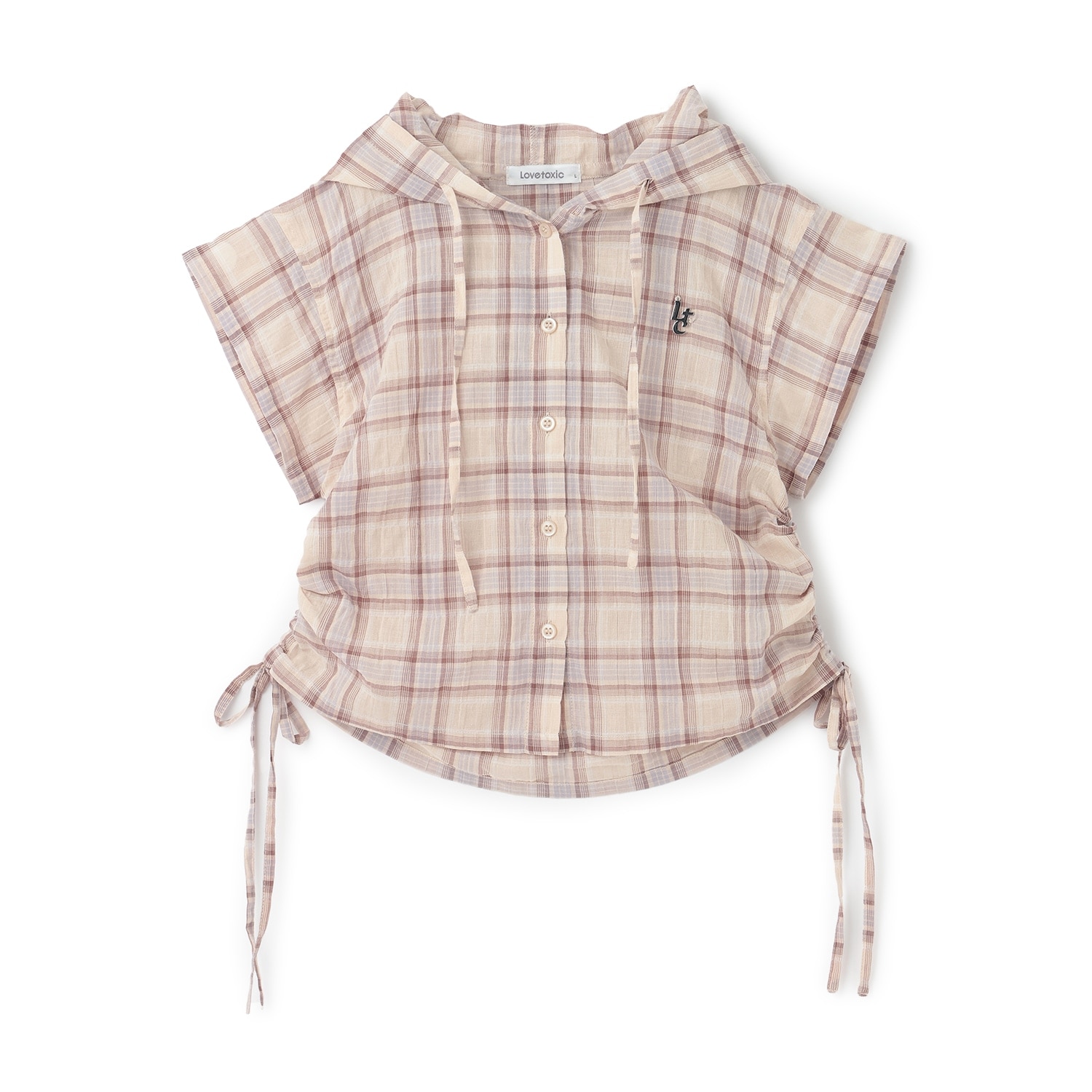 【UV】ドロストチェック半袖シャツパーカー