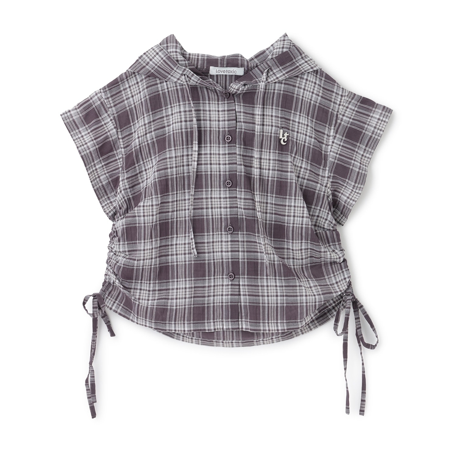 【UV】ドロストチェック半袖シャツパーカー