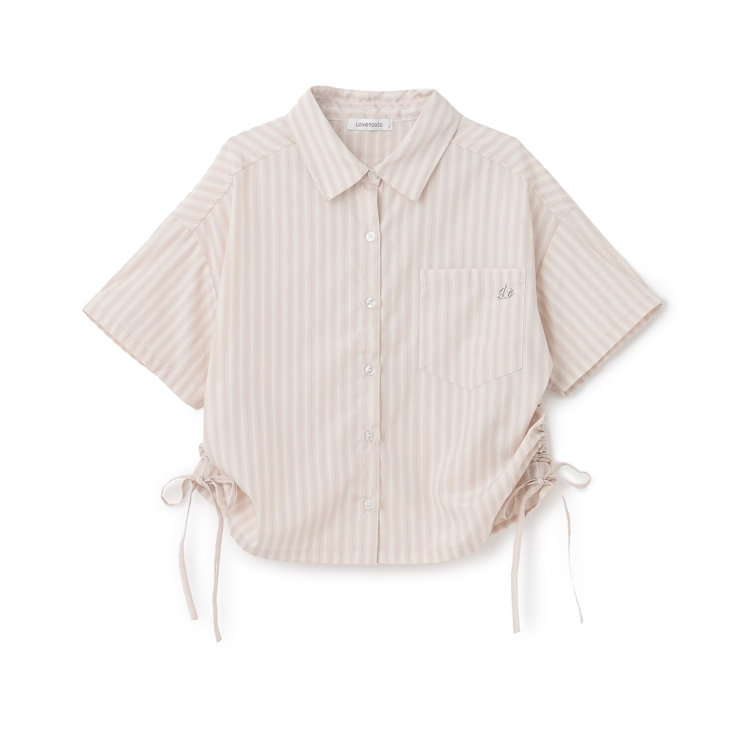 短丈ドロストストライプ半袖シャツ