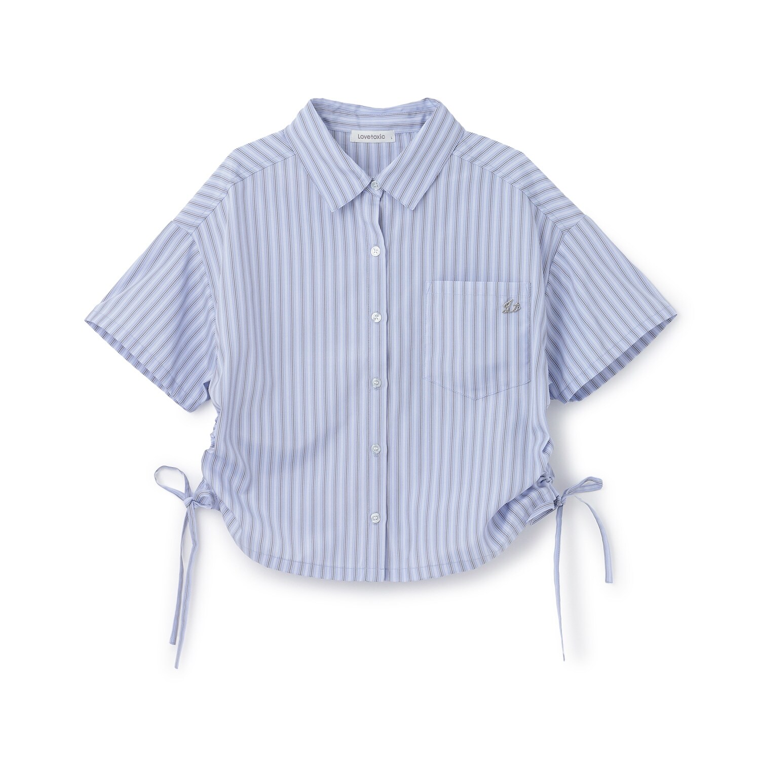 短丈ドロストストライプ半袖シャツ