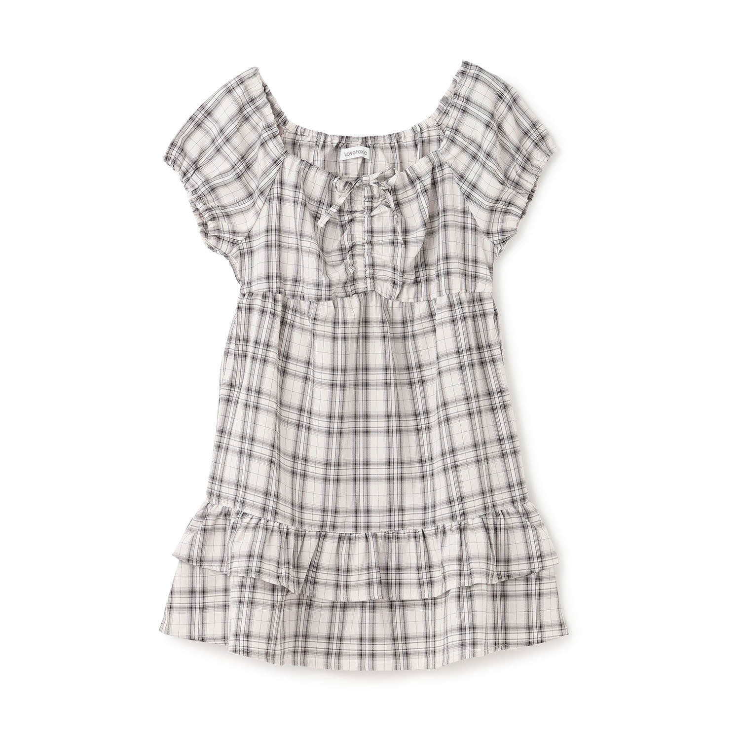 ギャザーチェックチュニックワンピ