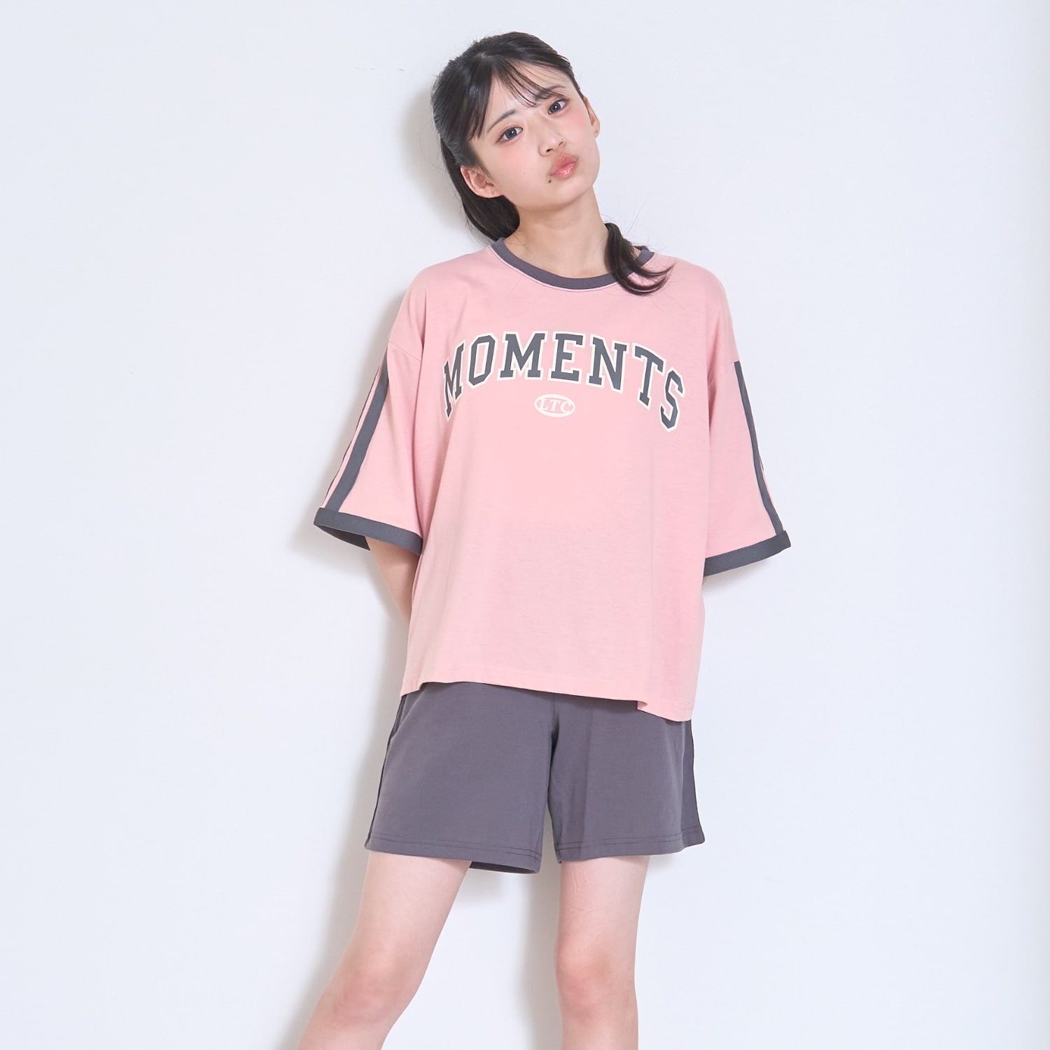 【ルームウェア/パジャマ】半袖リンガーシャツ&ショートパンツセット