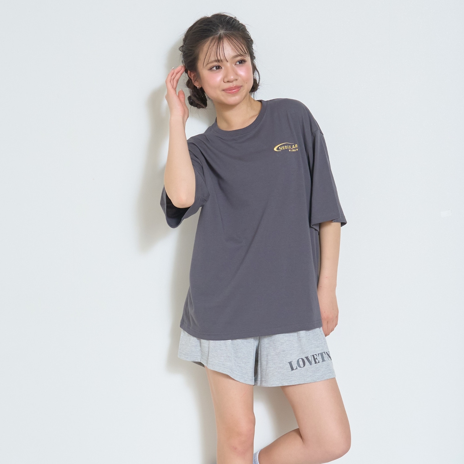 【ルームウェア/パジャマ】半袖ロゴバックプリントTシャツ＆ショートパンツセット