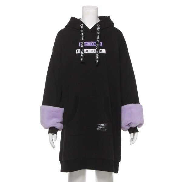 裏毛 フェイクファー切替パーカーワンピース