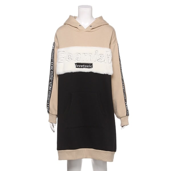 裏起毛 切り替えパーカーワンピース