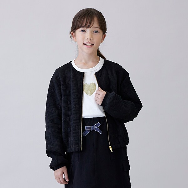 リンク】リボンキルトZIP羽織り(ジュニアサイズ)(140cm 黒