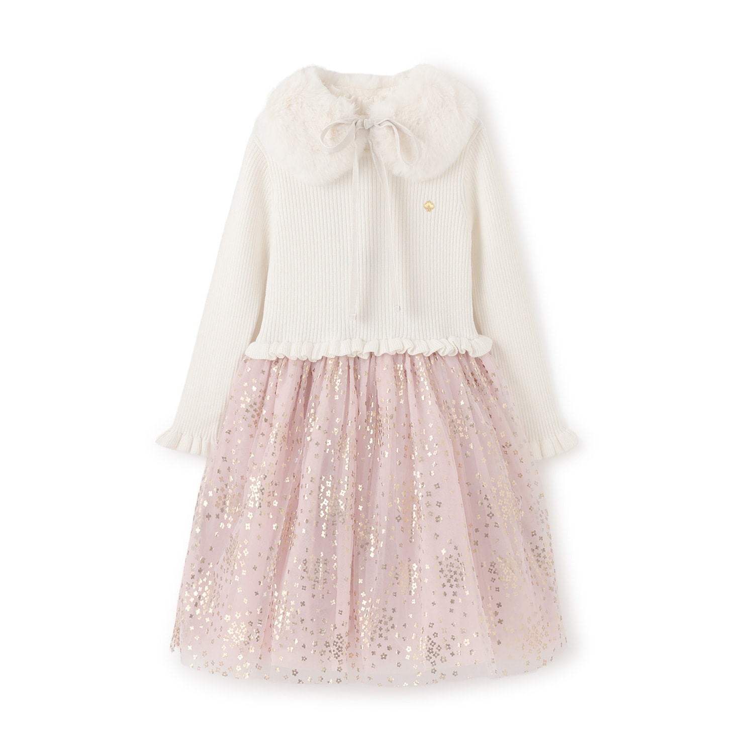 ティペットつきフラワードットチュールワンピース