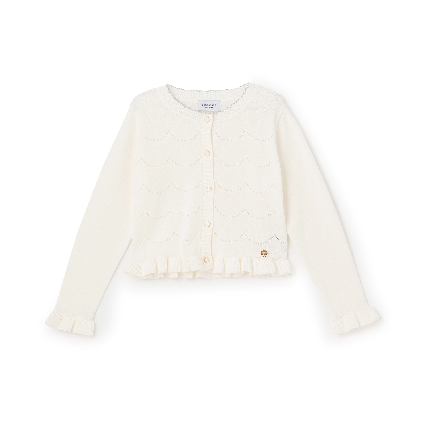 袖フリルスカラップ透かしカーディガン