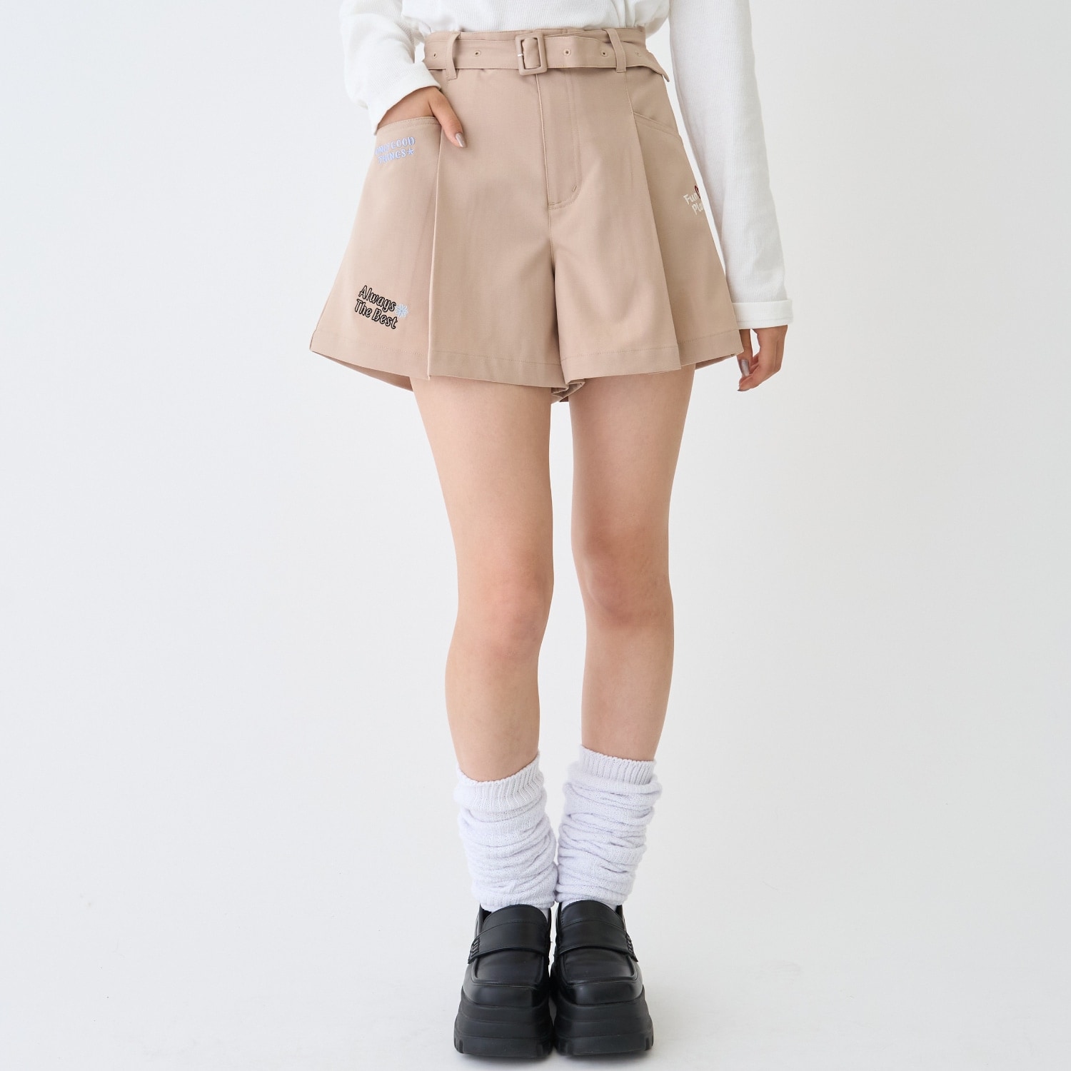 【7days】ベルトつきキュロットパンツ