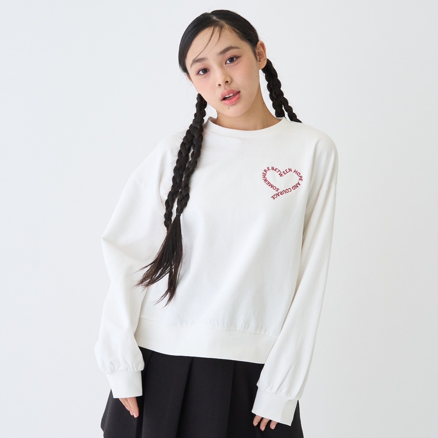 7days】ロゴハートトレーナー(SS(130cm) 黒): ジュニア - ナルミヤ