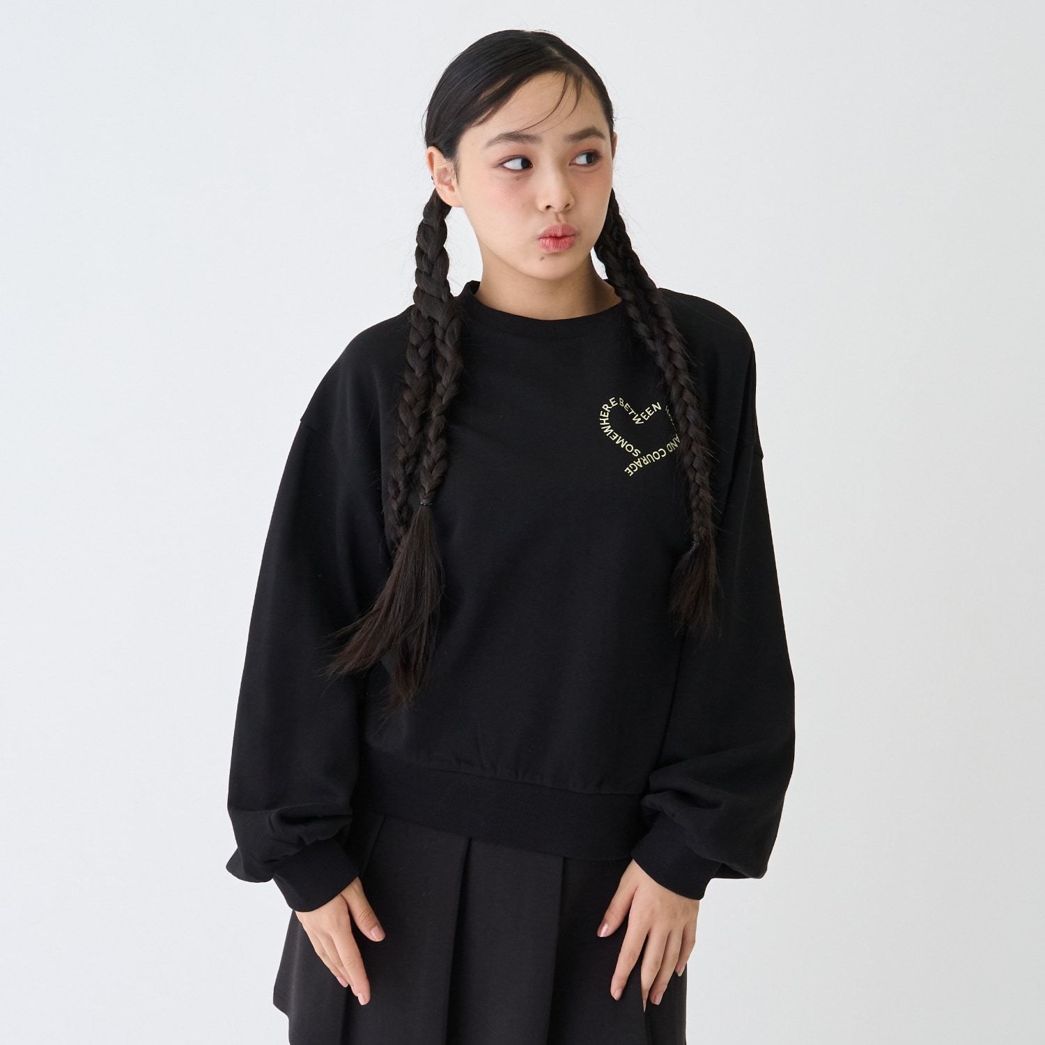 7days】ロゴハートトレーナー(SS(130cm) 黒): ジュニア - ナルミヤ