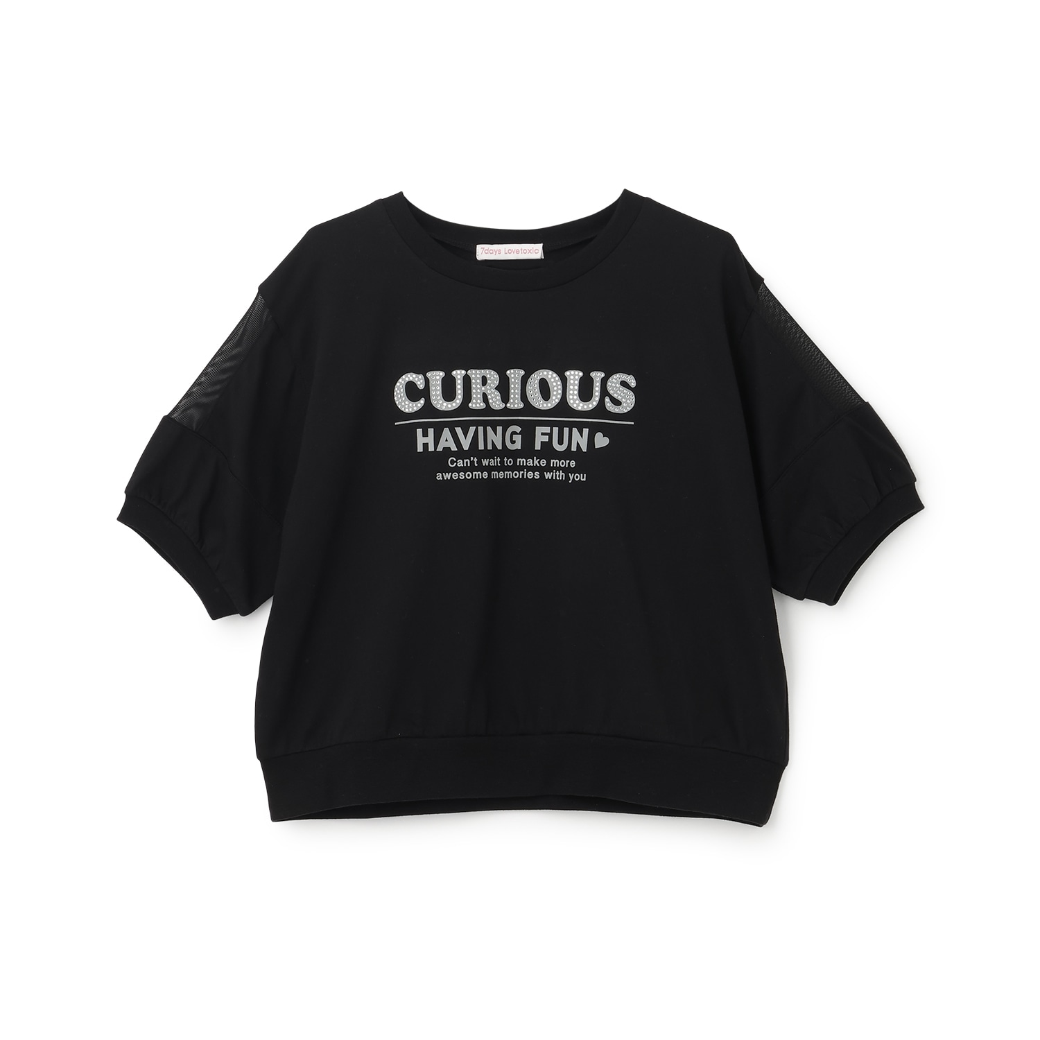 【7days】袖シアーガーリー5分袖Tシャツ