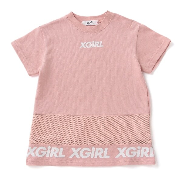 ロゴメッシュ切り替えTシャツワンピース