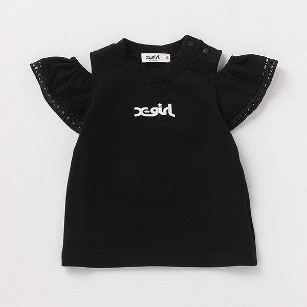 抗菌防臭 星スカラップレース肩開きTシャツ