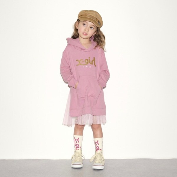 裏毛 チュールプリーツレイヤードワンピース