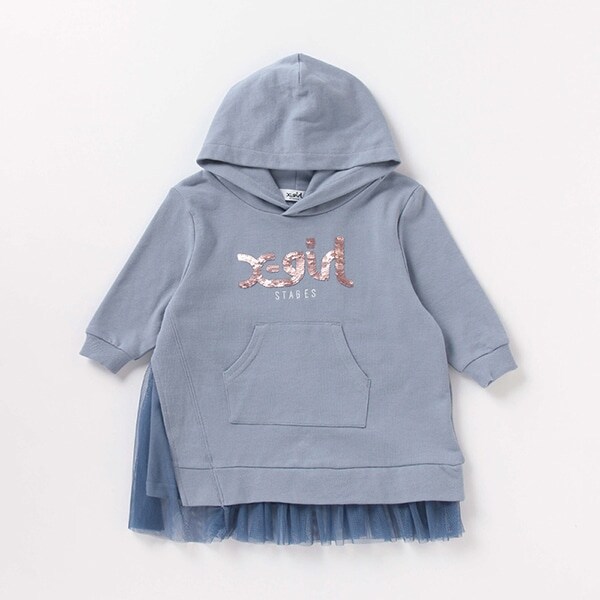 裏毛 チュールプリーツレイヤードワンピース