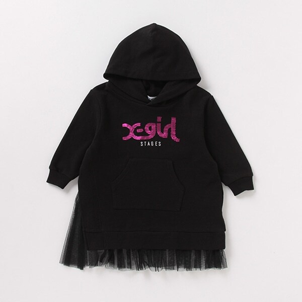 裏毛 チュールプリーツレイヤードワンピース