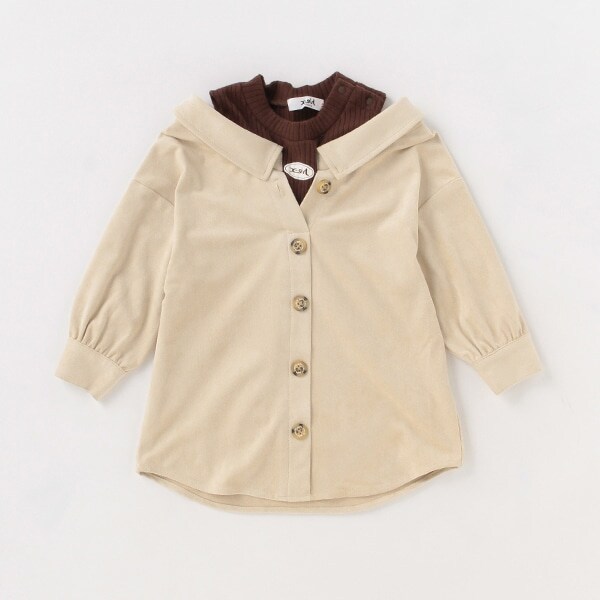 肩開きシャツワンピース