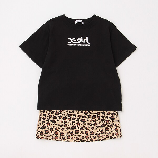 サークルロゴ半袖Tシャツ＋総柄スカートSET