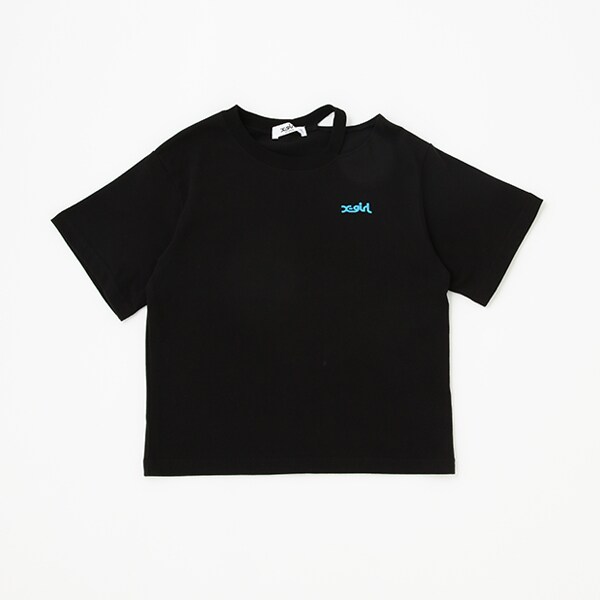 肩開バックプリント半袖Tシャツ