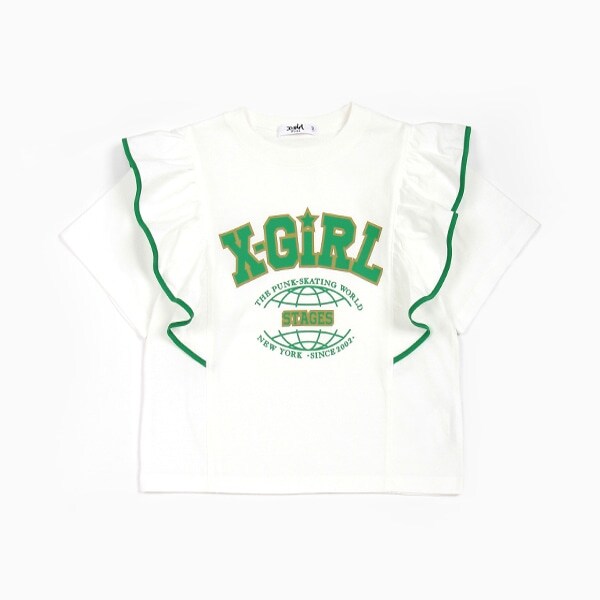 【一部ショップ展開】カレッジロゴプリント肩フリル半袖Tシャツ