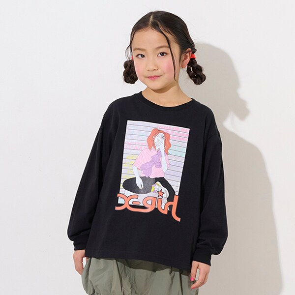 ガールイラスト長袖Tシャツ