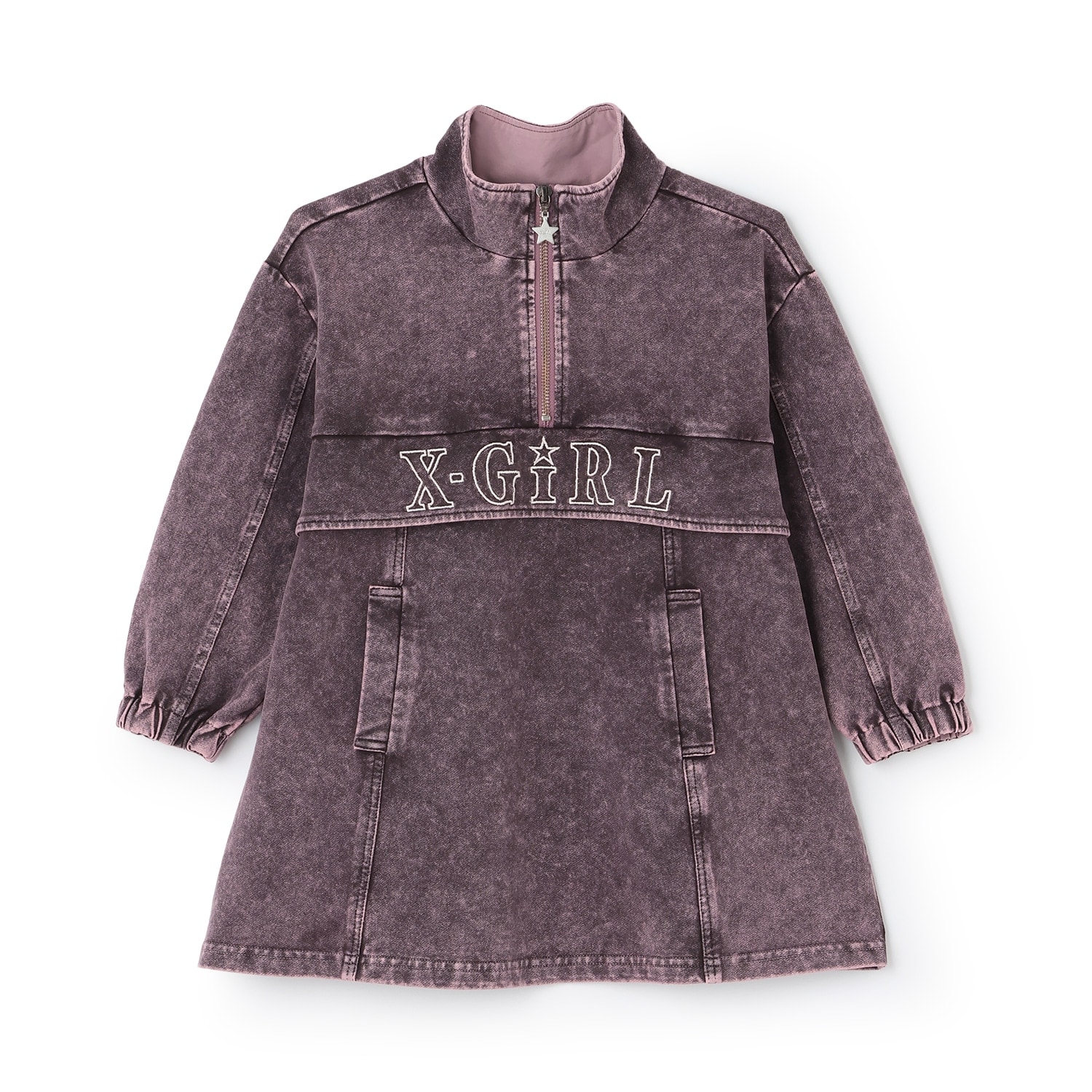 ロゴ刺しゅうデニムスウェットワンピース