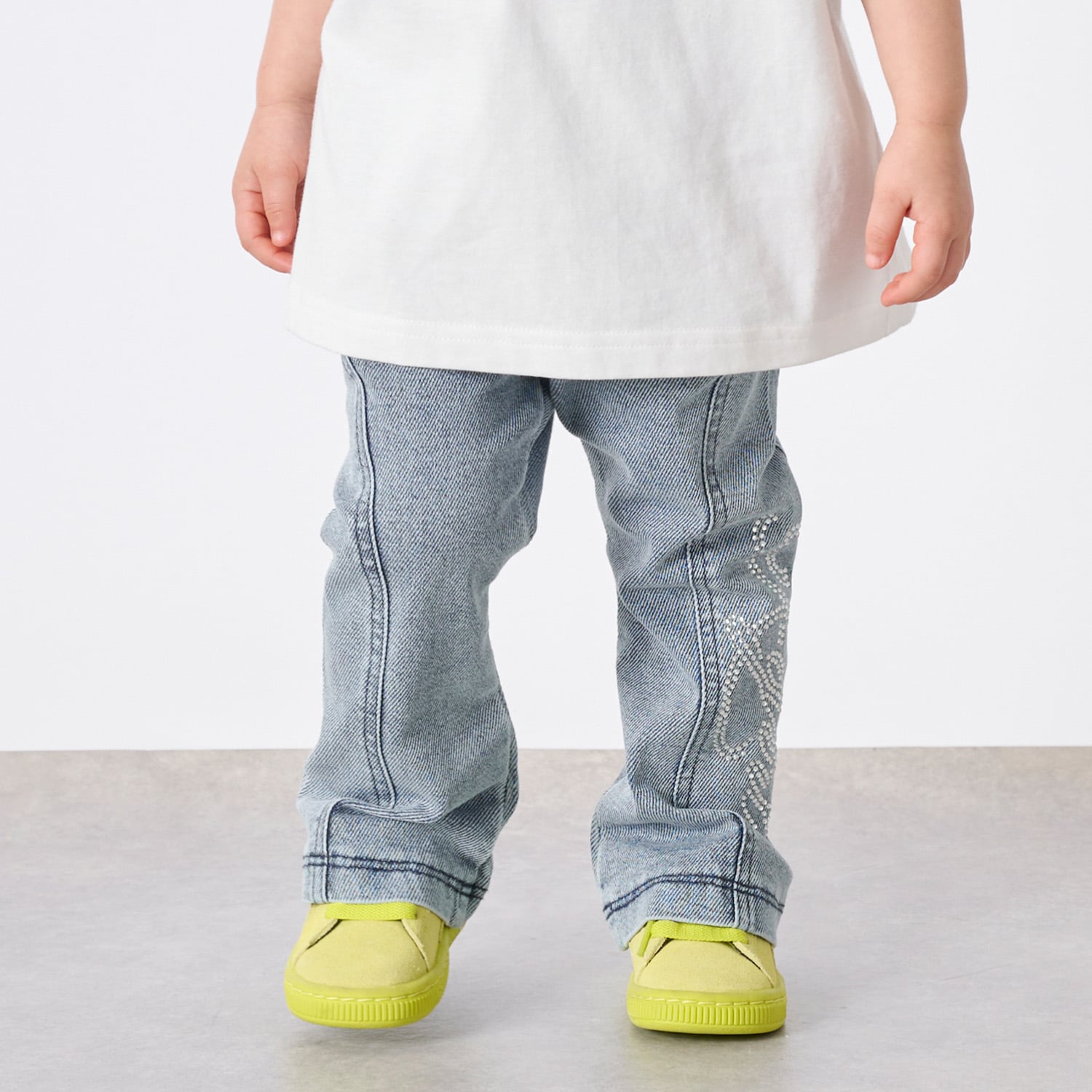 ラインストーンロゴ フレアデニムパンツ