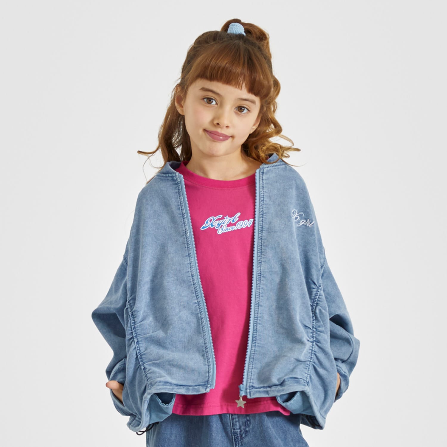 バックメッセージロゴ刺しゅうデニムブルゾン