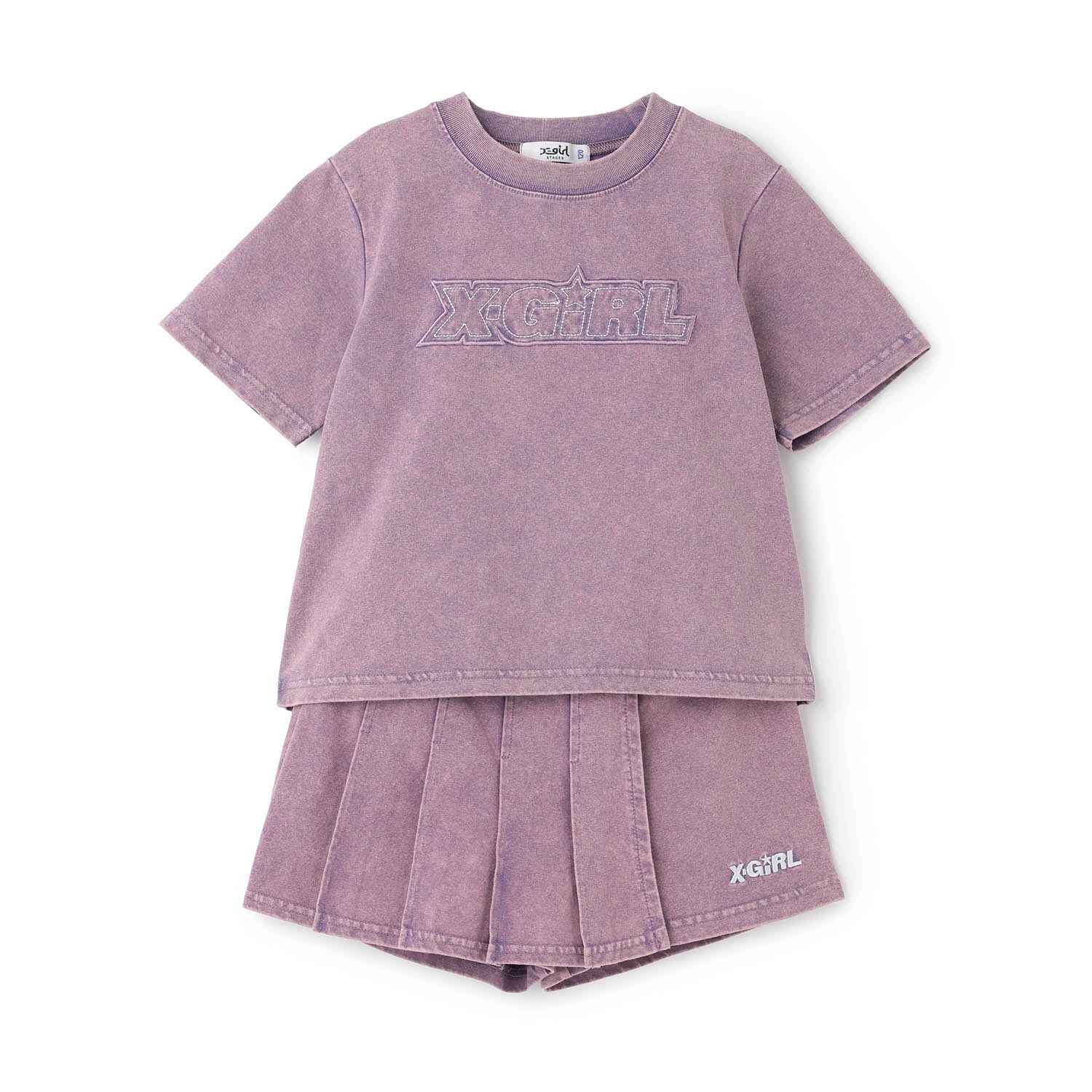 ピグメント加工Tシャツ+プリーツスカートセット