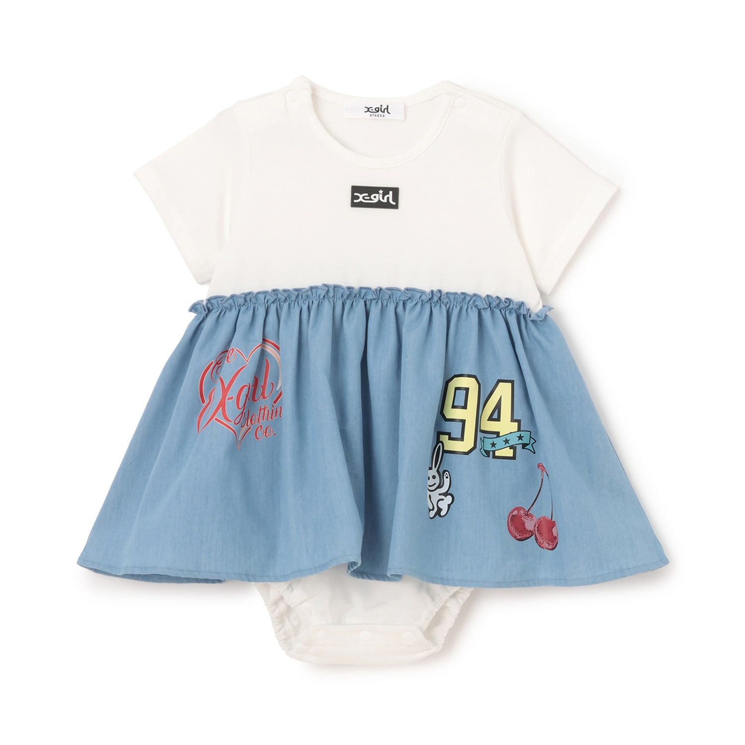 MIXロゴデニム切替ロンパース