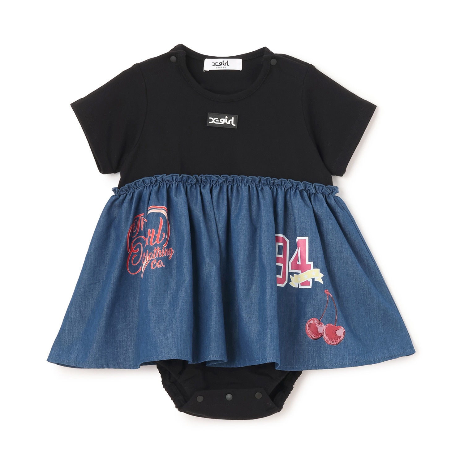 MIXロゴデニム切替ロンパース