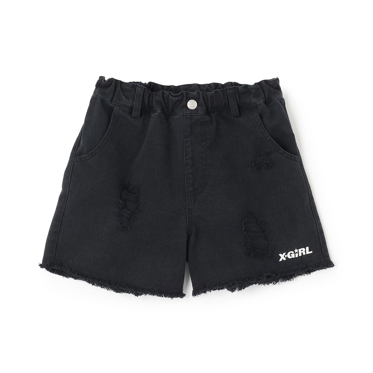 豹柄レイヤート ゙クラッシュ加工デニムショートパンツ