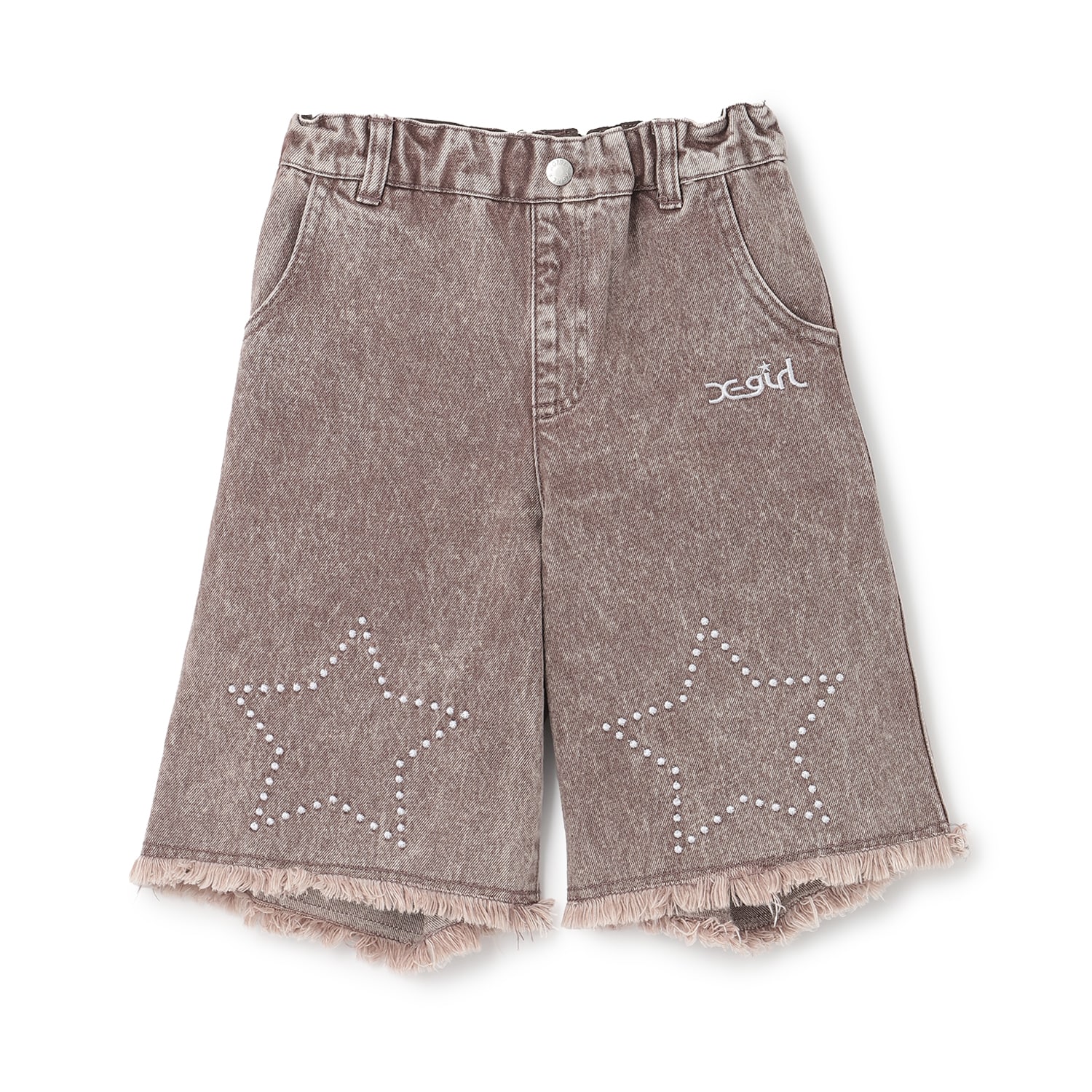 裾星刺しゅう ピグメントデニムハーフパンツ