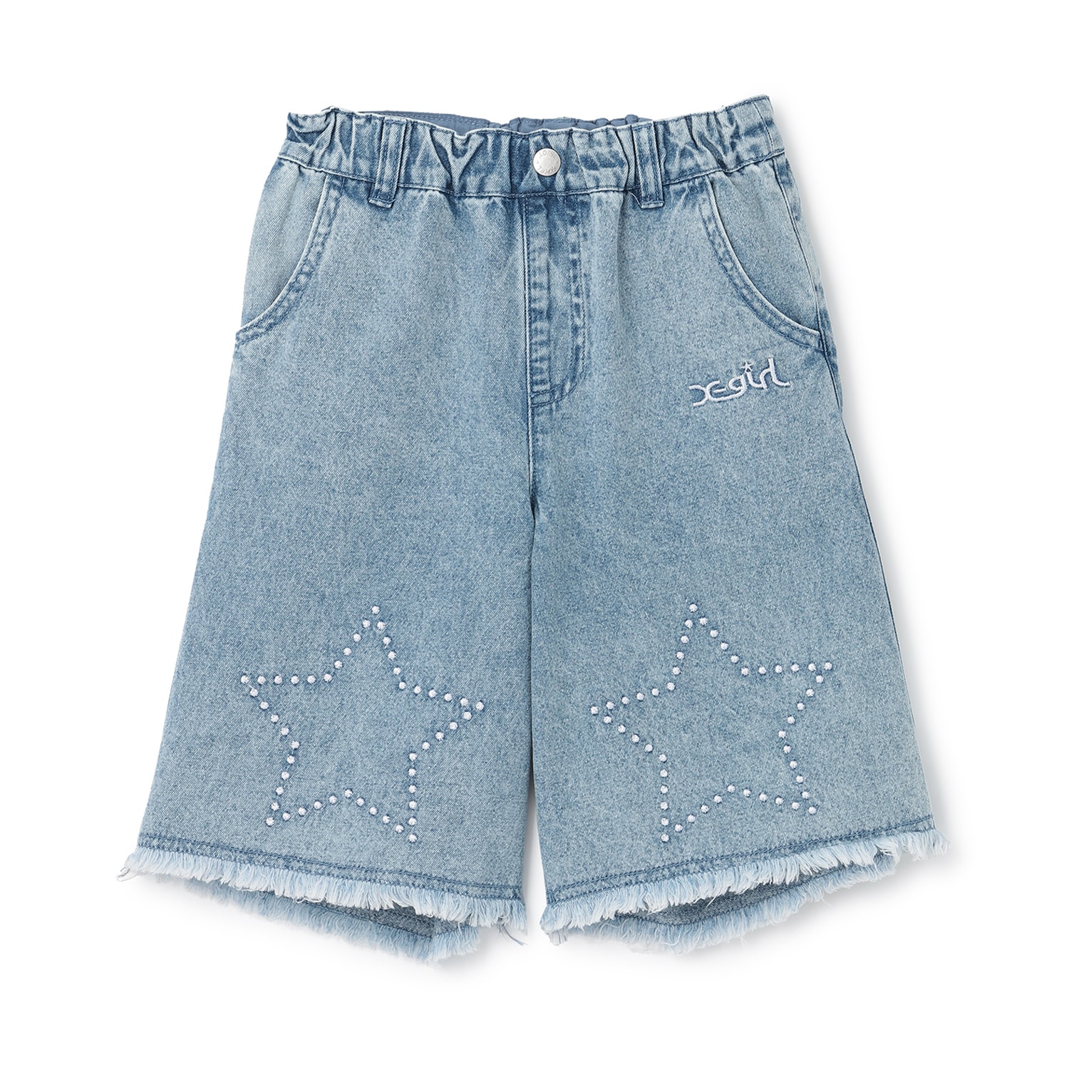 裾星刺しゅう ピグメントデニムハーフパンツ