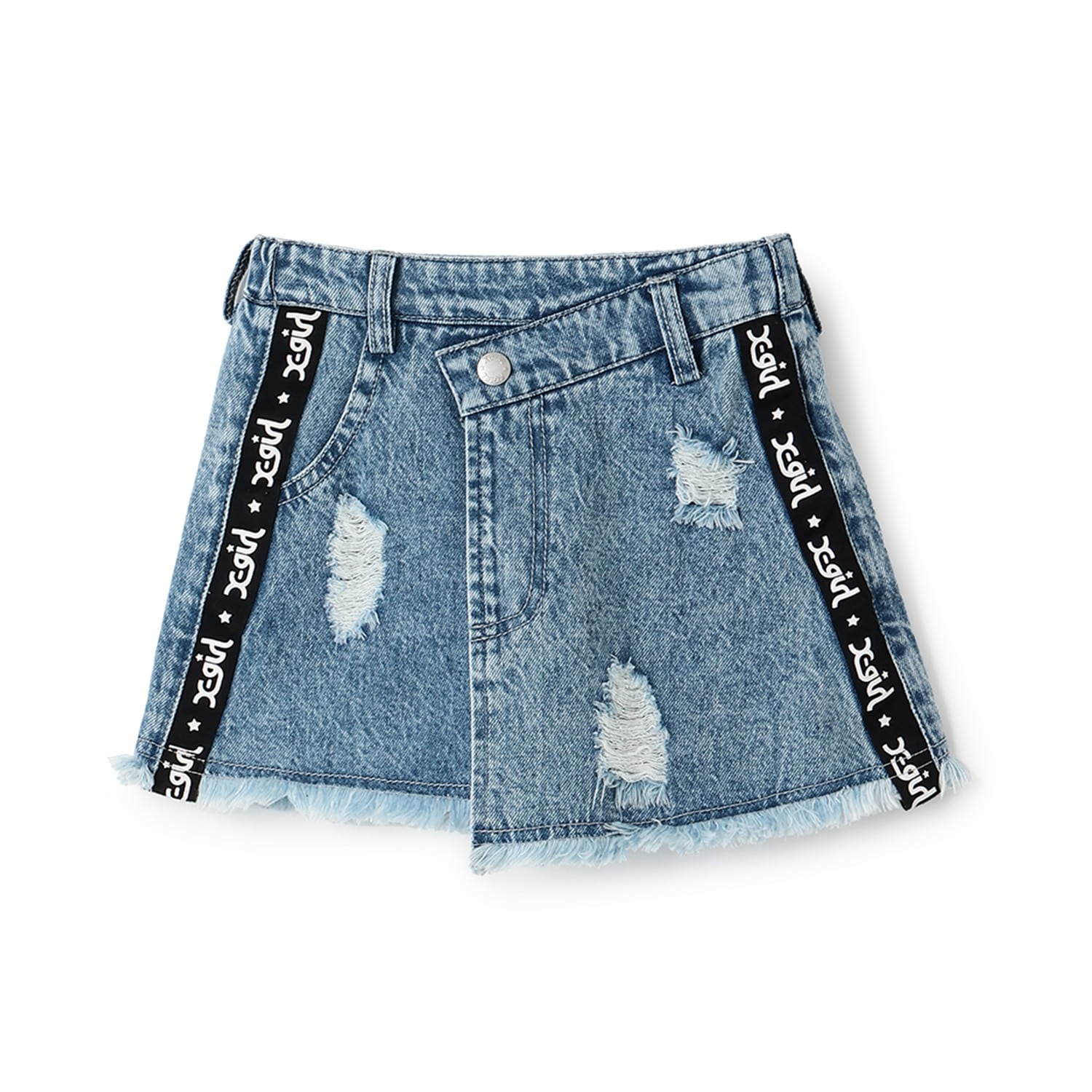 サイドロゴテープ クラッシュ加工デニムスカート