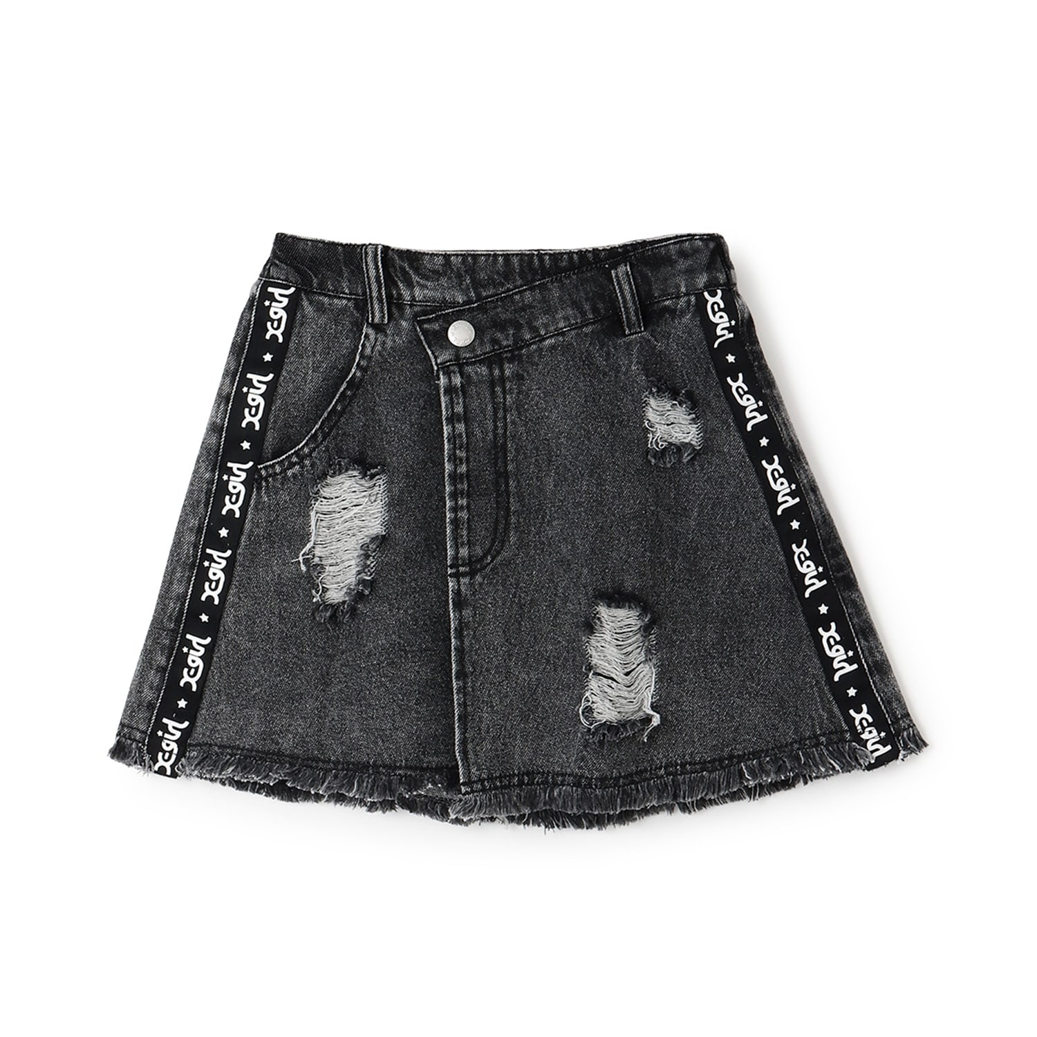 サイドロゴテープ クラッシュ加工デニムスカート