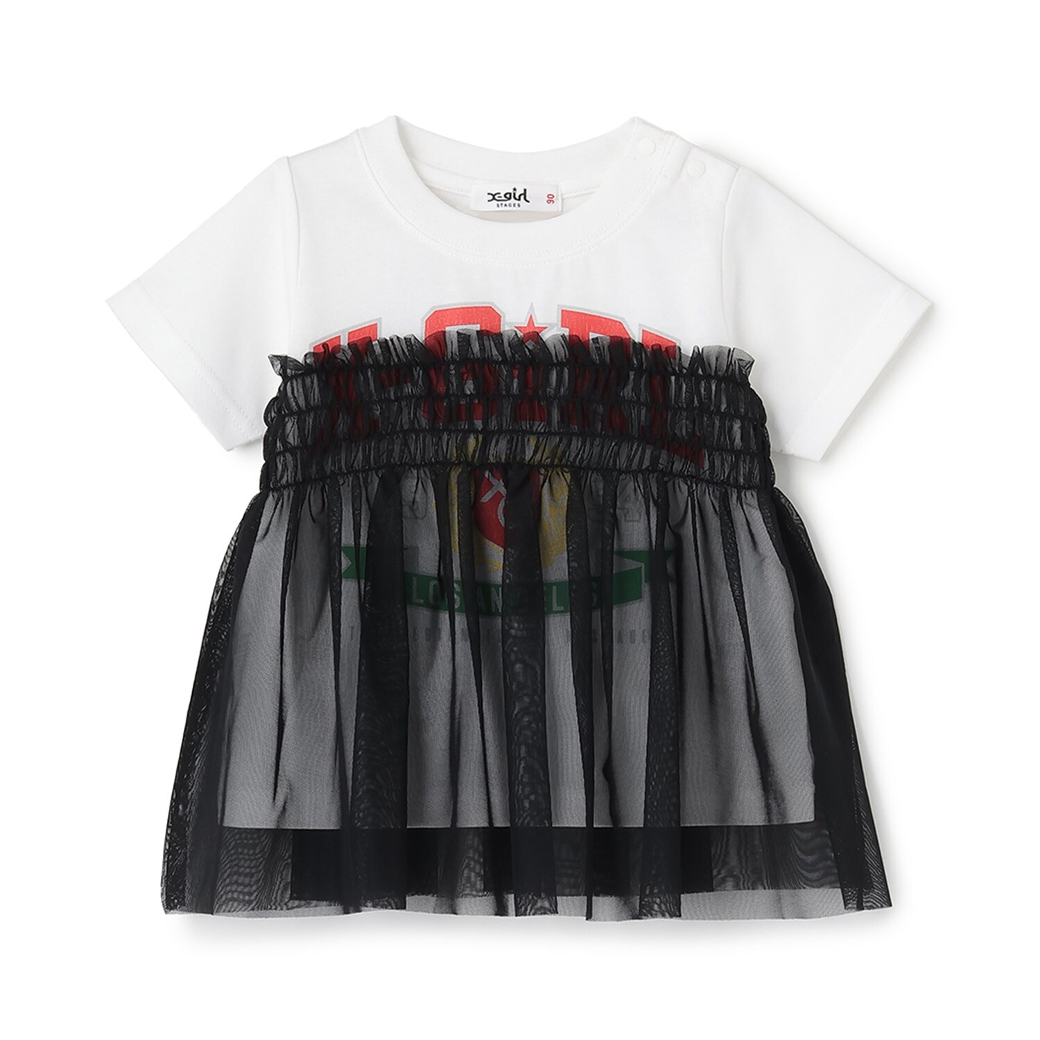 エンブレムロゴ チュールドッキング半袖Tシャツ